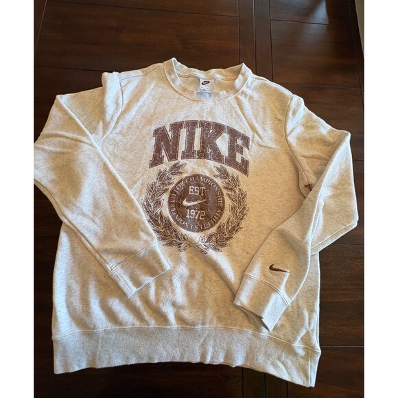Nike Grey Sweatshirt Collegiate Ladies M Crewneck Cotton Casual Athletic Top - Picture 3 of 7